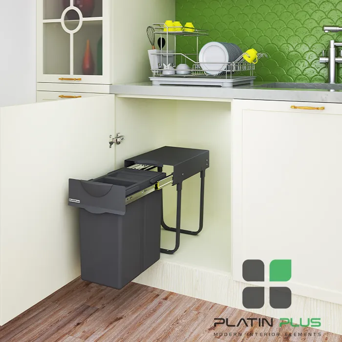 platin-8611 سطل زباله تک مخزنه آرام بند پرو پلاتین 20 لیتری با ریل وارداتی مناسب یونیت 30 پلاتین 8611